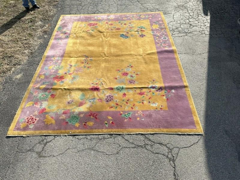 Wonderful Nichols (?) handmade Chinese rug, from nice Woodstock, N.Y. estate, has some tiny wear (1 of 5)