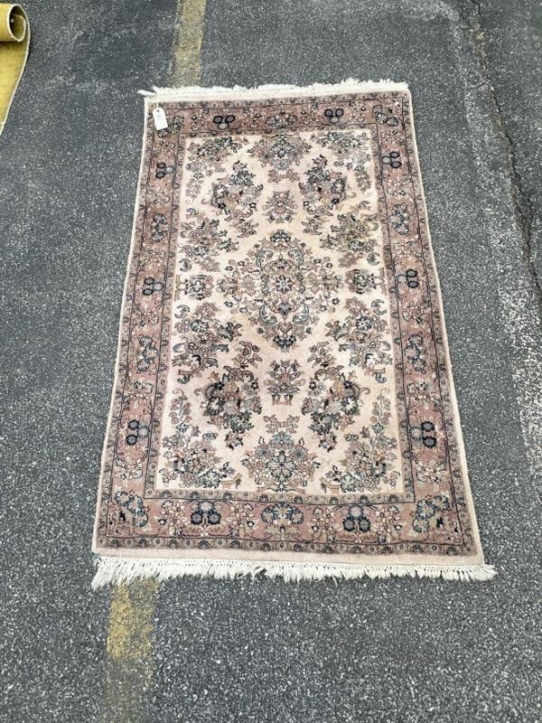 Handmade oriental wool scatter rug, clean condition, nice pile, measures 62" x 38". (1 of 2)