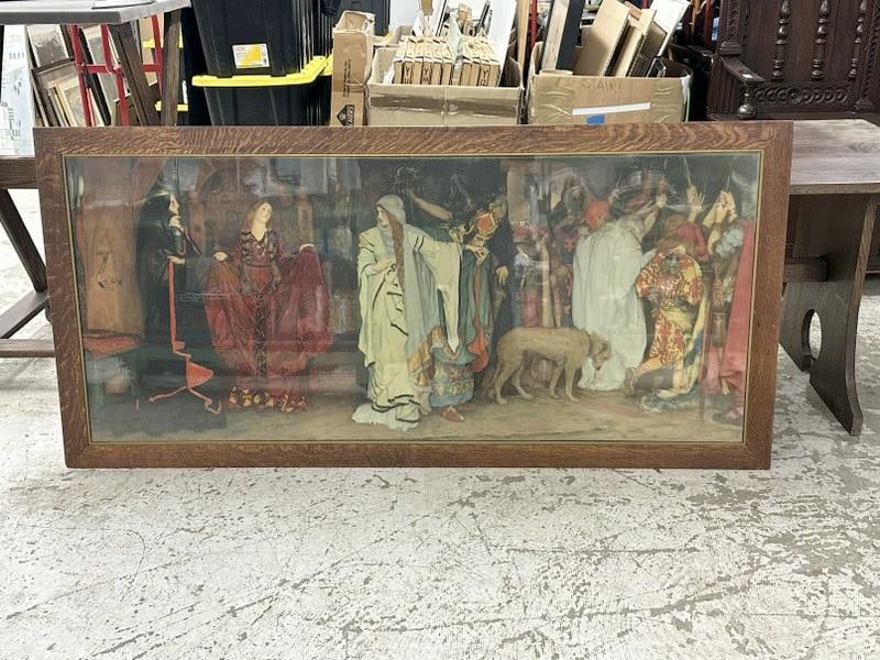 Monumental 19th c print ( THE DAUGHTER OF KING LEAR ), in period oak frame, in very nice estate (1 of 6)
