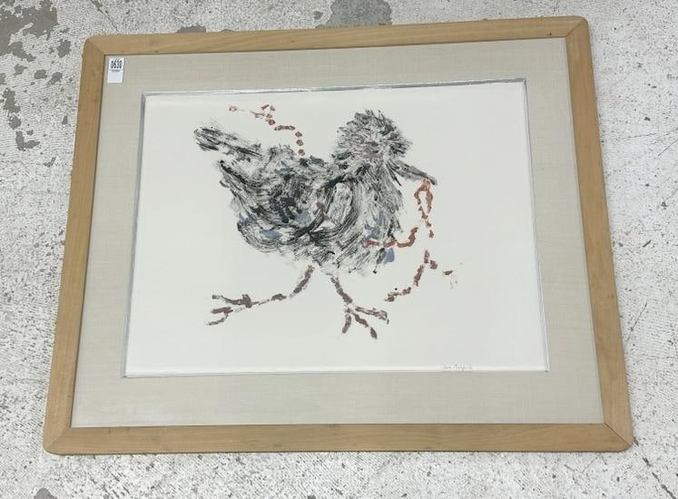 Dan Gelfand gouache of a bird, beautifully framed and matted, image measures 20" x 25", the frame: Dan Gelfand gouache of a bird, beautifully framed and matted, image measures 20" x 25", the frame measures 28" x 34", in fine condition. From a Woodstock, New York estate collection we are selling.
