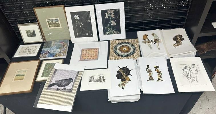 Lot of contemporary artwork from Woodstock estate, most all signed, prints, some made with butterfly (1 of 12)