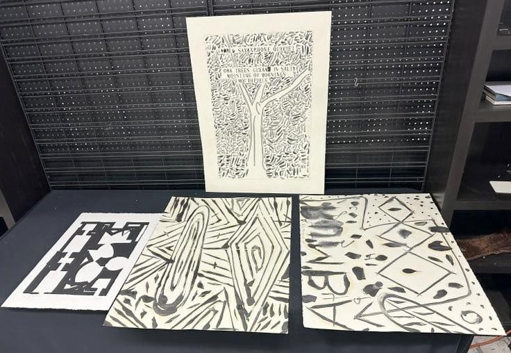 Ernest Frazier (1942 - 2004) (4) signed unframed pieces, includes black & white abstract print (1 of 9)