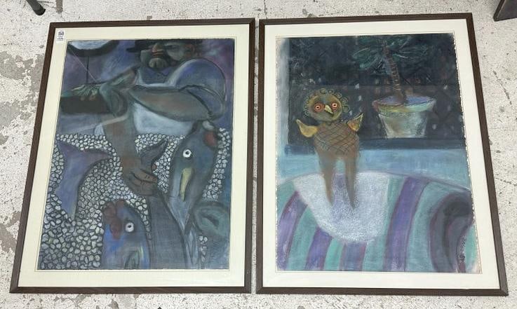 (2) impressionist pastels with figures, both signed ( BASSO ) and dated 1981. They are nicely matted (1 of 4)