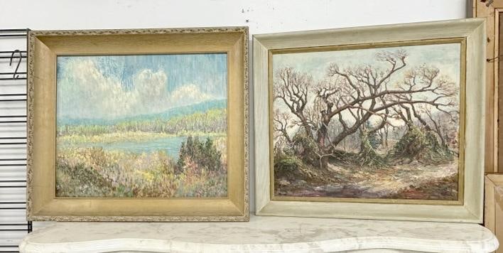 (2) Marsh Joan Hunt o/b landscapes, both in nice condition, from Dutchess County, N.Y. estate. They: (2) Marsh Joan Hunt o/b landscapes, both in nice condition, from Dutchess County, N.Y. estate. They measure 20" x 24" each, in frames of the period.