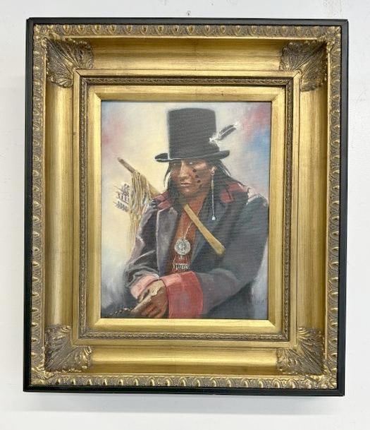 C A Smith o/c portrait of Native American Indian, from home in Hudson Valley, signed lower right, (1 of 3)