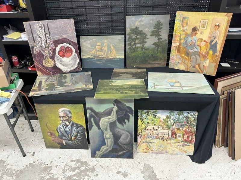 (11) misc. o/b oil paintings, (1) is double sided,  good mix, including some impressionist still (1 of 12)