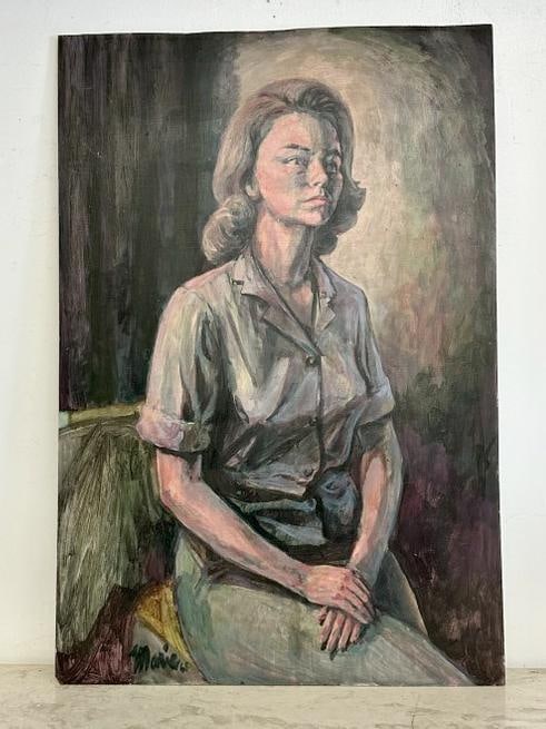 Mid Century double sided paintings on board, signed ( Marie ), one side dated 1964 and the other (1 of 4)