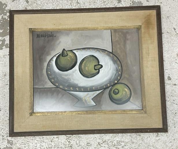 Wonderful Mid Century gouache still life signed ( Jose IILad Se?vill ) in nice frame of the period, (1 of 4)