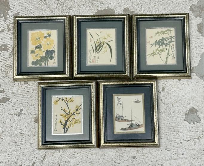 Yeh-Jau James Liu (1910 - 2003) (5) small w/c florals on cloth (1 of 2)