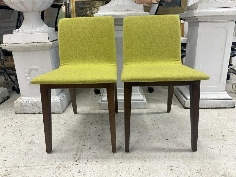 BERNHARDT pair side chairs with ( lime green ) fabric, structurally sound, nice form, and clean (1 of 5)
