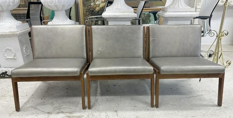 (3) BERNHARDT lounge chairs, with walnut frame and backs, nice silver gray material, good overall (1 of 7)