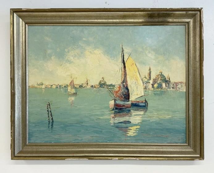 Wonderful Mid Century o/c impressionist seascape, signed H. Winkler, signed lower right ) First name (1 of 6)