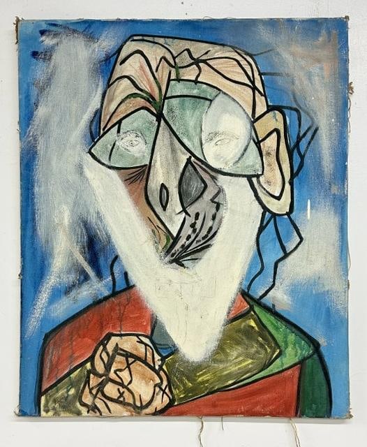 Mid Century impressionist portrait of a man, signed illegibly on the back as pictured, dated: Mid Century impressionist portrait of a man, signed illegibly on the back as pictured, dated 4/25/1960, titled ( the age of reason ), nice estate condition, the painting measures 30" x 25". From the H