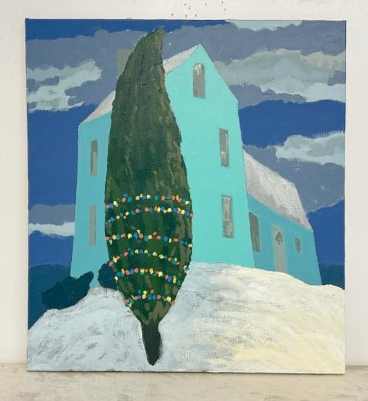 Edward Avedisian (1936 - 2007) o/c Winter street scene with a Christmas tree, most likely Hudson, (1 of 3)