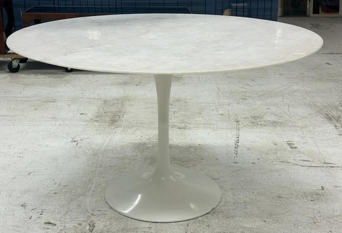 Eero Saarinen style marble top dining table with coated metal base, nice overall condition, from (1 of 4)