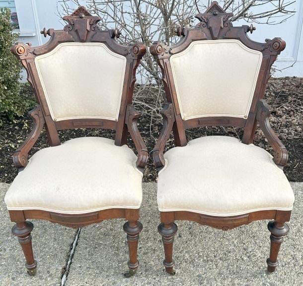 Pair very nice walnut Victorian chairs, from estate in Hudson Valley, clean, structurally sound, (1 of 4)