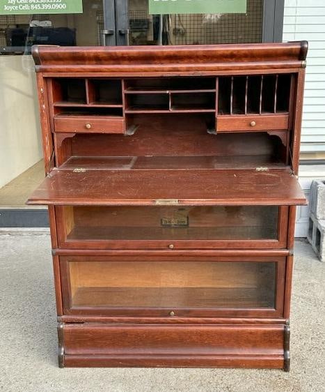 Globe-Wernicke (3) stack barrister bookcase with drop down desk section, mahogany, original finish, (1 of 4)