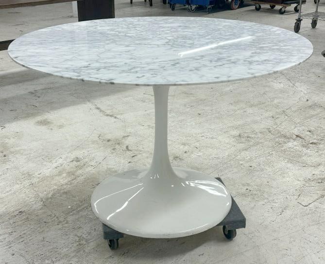 Eero Saarinen style marble top dining table with fiberglass base, from NYC home, moved to Hudson (1 of 3)