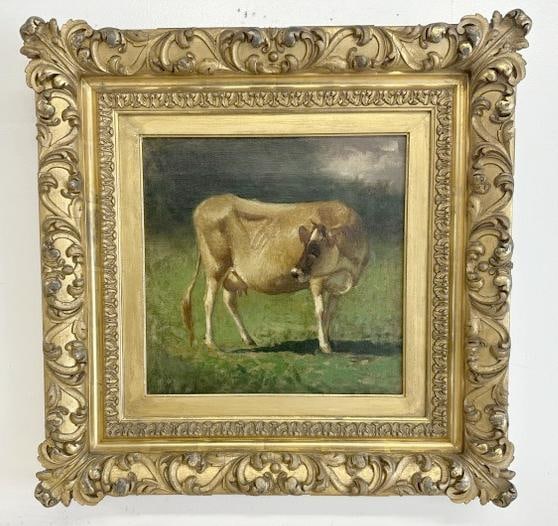 William Howard Hart (1863 - 1937) wonderful 19th c impressionist o/c of cow, signed lower left (1 of 4)