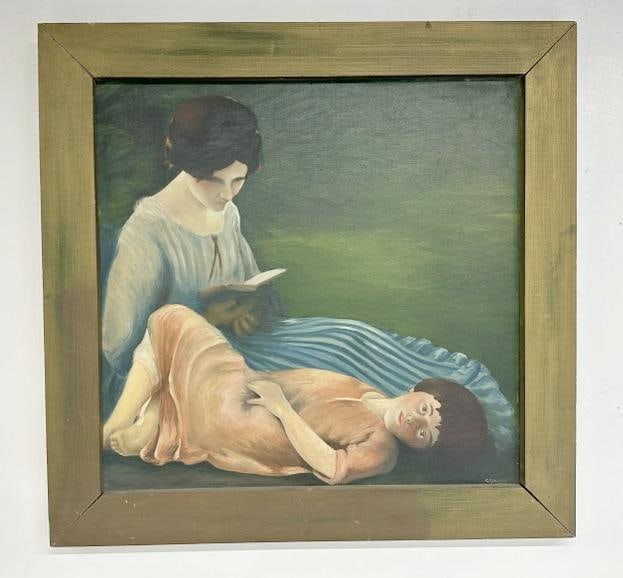 G. Rogers o/c of Mother reading a child a book, signed lower right, painting looks like circa 1950's (1 of 4)