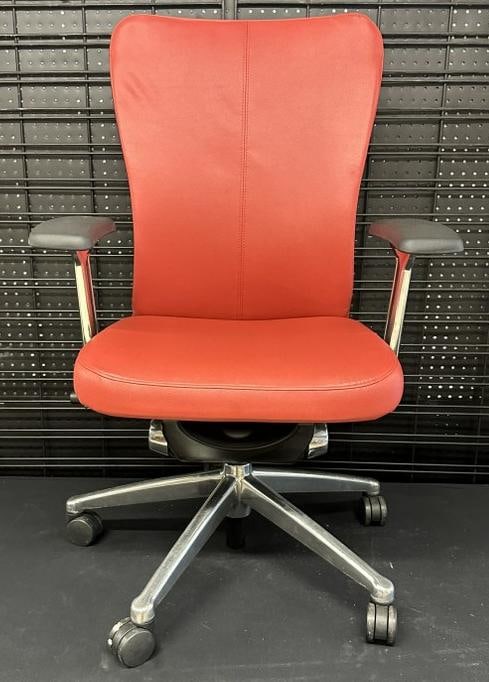 HAWORTH high end  swivel office task chair, with red leather seat and back, ( mesh back under cover (1 of 5)