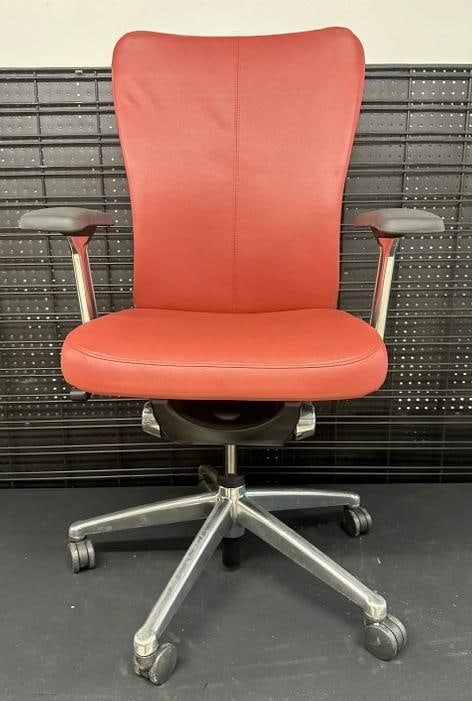 HAWORTH high end  swivel office task chair, with red leather seat and back,(mesh back under cover ), (1 of 4)