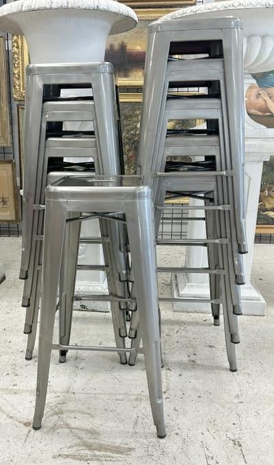 (10) metal stacking stools, in good overall condition, have a grayish finisheed paint, they measure (1 of 2)