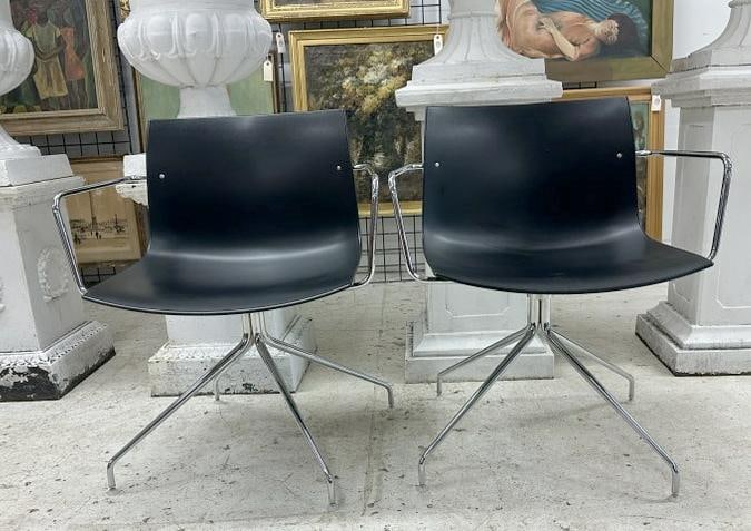 Pair (catifa ) Made In Italy, plastic armchairs with chrome arms and swivel bases, nice overall (1 of 2)