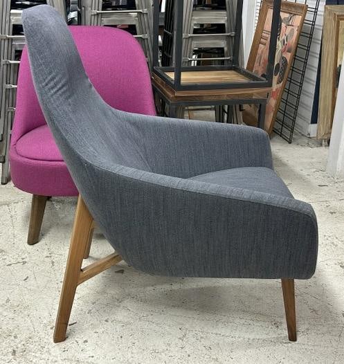 Decorative design lounging chair, blue soft material, structurally sound, no Makers tags, measures (1 of 5)