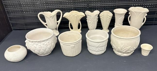 (12) pcs. white art pottery, to include USA & McCoy….some hairlines hear and there, all solid, (1 of 6)