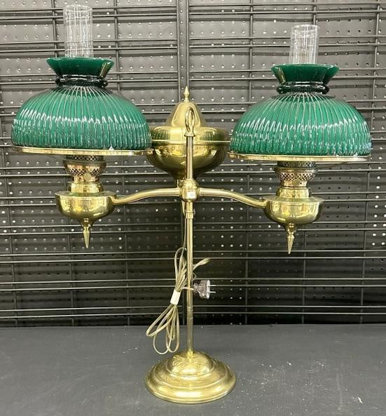 Nice oversized adjustable contemporary double student lamp, woth polished brass base, in fine (1 of 2)