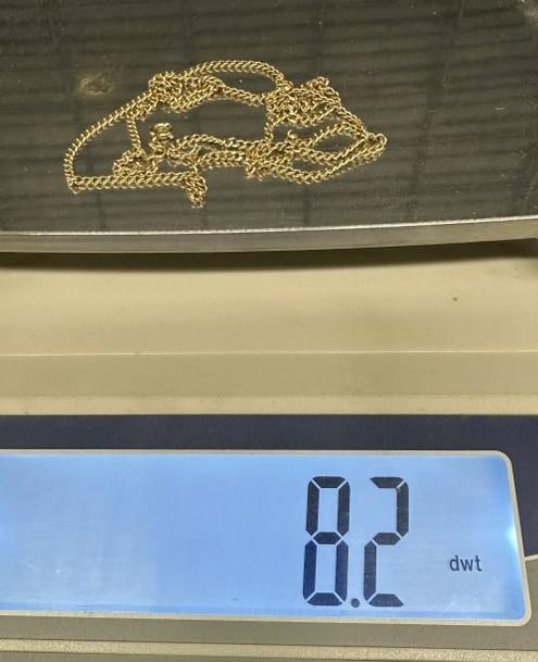18K gold chain ( needs new ring and clasp ), weighs 8.2 dwt. ( marked 750 ), from local estate, 28: 18K gold chain ( needs new ring and clasp ), weighs 8.2 dwt. ( marked 750 ), from local estate, 28 inches long….