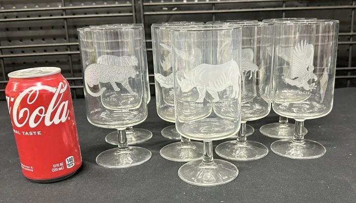 (9) GEORG JENSEN goblets with etched animals on fronts, all signed GEORG JENSEN, they measure 6 1/2" (1 of 7)