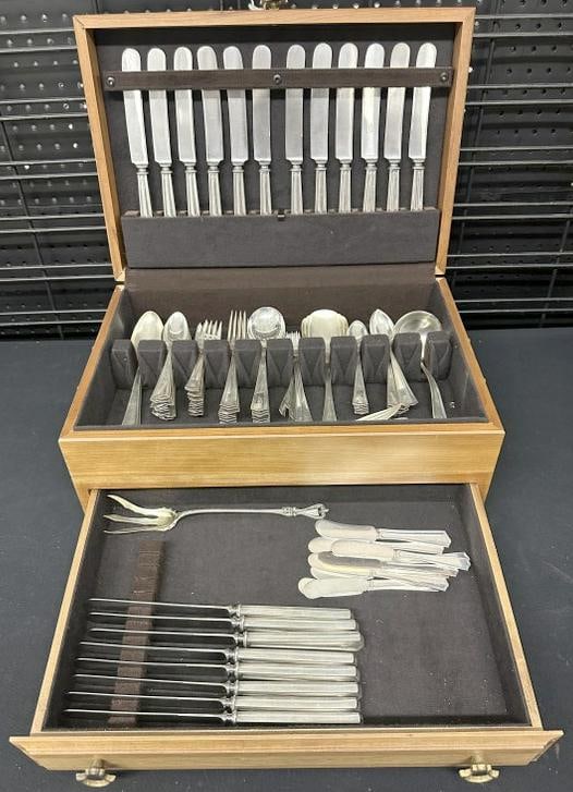 Internation Silver STERLING SILVER flatware set, monogrammed in fine condition. Includes 10 butter (1 of 11)