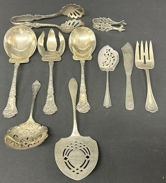 Nice estate lot of STERLING SILVER serving pieces, including (3) matching spoons and fork, nice (1 of 8)