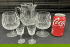 (5) pc. WATERFORD lot to include 6" high pitcher, (2) brandy glasses and (2) sherry glasses (?). In