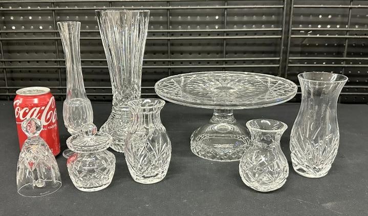 (7) pc. WATERFORD estate glassware lot, in fine condition, includes cake plate, (5) different size (1 of 7)