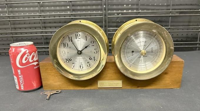 SETH THOMAS presentation ship clock and barometer, given by IBM upon retirement, nice estate (1 of 7)