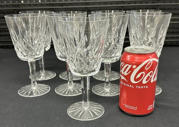 (9) WATERFORD Linsmore pattern goblets, nice overall estate condition, they measure 7" high. From: (9) WATERFORD Linsmore pattern goblets, nice overall estate condition, they measure 7" high. From nice local estate collection.