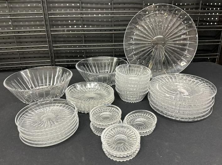 (32 pcs. VAL SAINT LAMBERT glass lot to include (2) bowls, (10) dessert plates, (6) larger dessert (1 of 8)