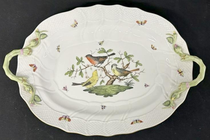 HEREND fabulous platter with birds and butterflies, from fine estate, in very nice condition, I see (1 of 4)