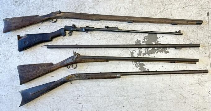 Early lot as found rifles for parts, just as we found them in a Hudson Valley estate…. (1 of 5)