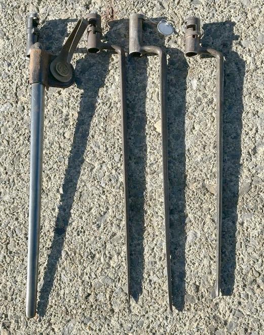 (4) bayonets found in local estate, includes possibly Civil War era and WW I (?) bayonet with brass (1 of 5)