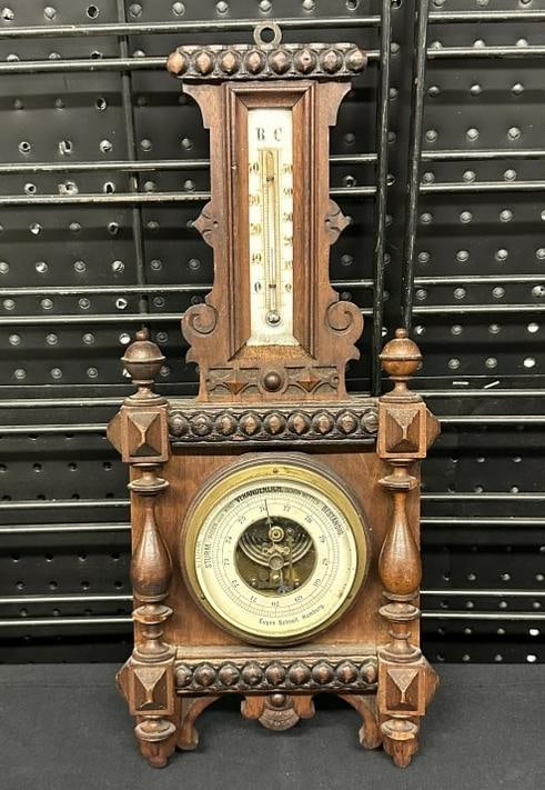 Nice walnut 19th c German barometer, found in local estate ( missing small piece of trim that is (1 of 6)