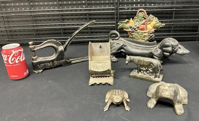 Misc. older iron lot & brass wolf, from local estate, good lot for dealer to sort out, including (1 of 8)