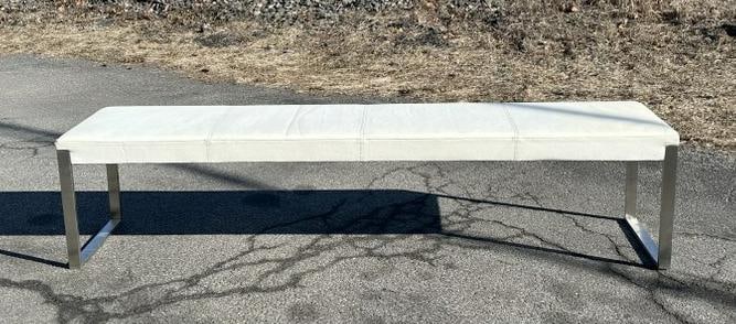 Nice Mid Century style long bench with chrome legs, has white leather like material, nice overall (1 of 4)
