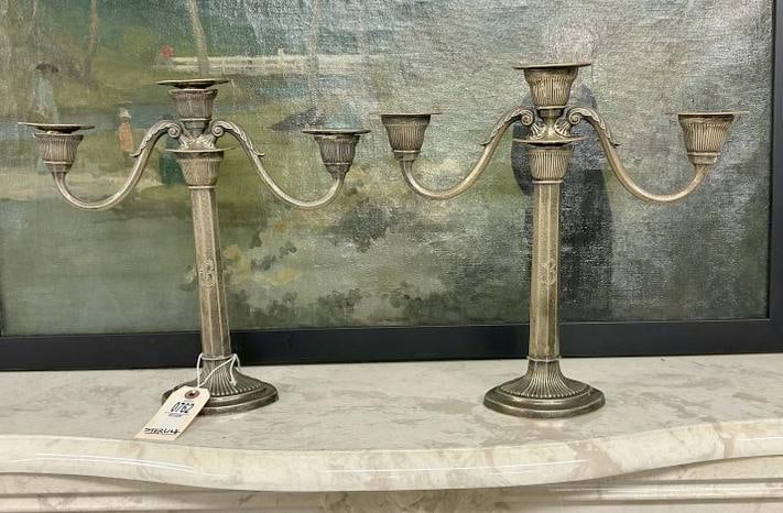 Wonderful STERLING SIVLER Gorham decorative candelabras in fine estate condition, were wrapped up: Wonderful STERLING SIVLER Gorham decorative candelabras in fine estate condition, were wrapped up and put away in storage, has monogrammed ( B ) on them. They measure 13" high, very nice detail….not