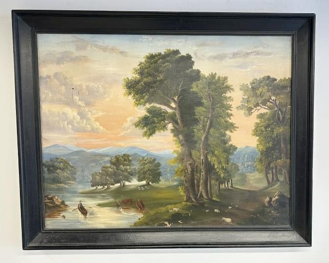 Mary E Jenks circa 1860's o/c large country landscape, information on back as pictured, devoted life (1 of 6)