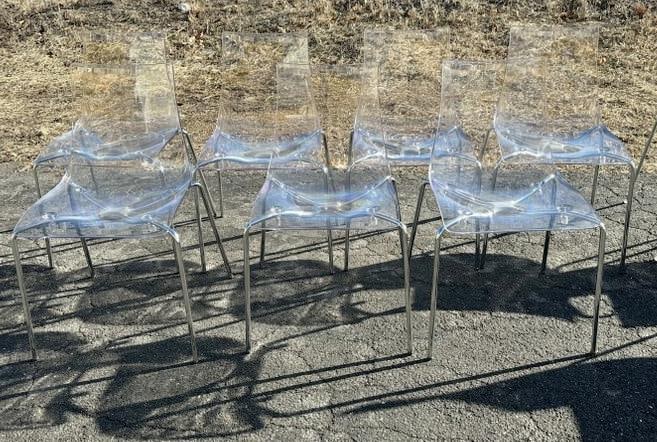 (7) Lucite dining chairs with chrome legs, nice overall condition. Comfortable with nice form. All (1 of 4)