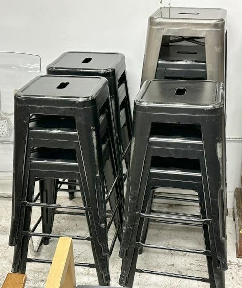 (13) metal stools (11) black & (2) gray, they measure approx. 30" high, some scuff marks, all (1 of 2)